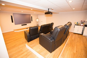 A basement turned into a home theater in Brookhaven