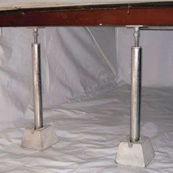 crawl space jack posts installed in an encapsulated crawl space in Elmont