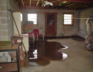 a flooded basement floor in a Wantagh home